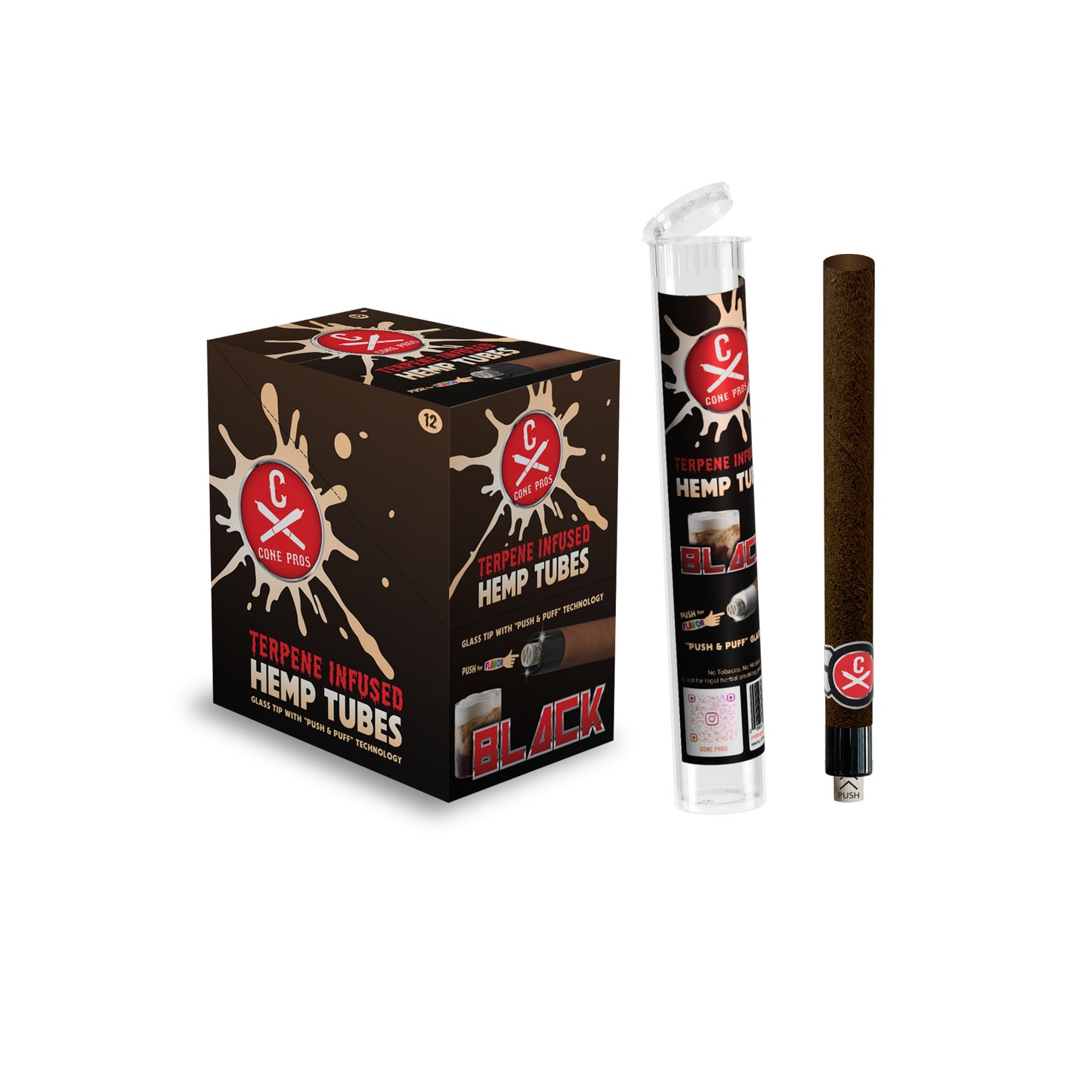 Terpene Infused Hemp Tube w/ Glass Tip - BLACK (12ct display)