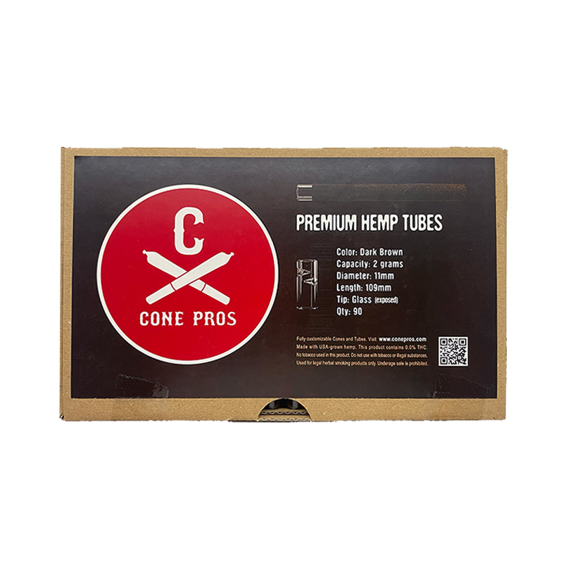 11x109mm Hemp Tubes - Glass Tip (exposed) - Dark Brown (90ct)