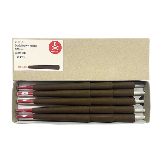 109mm Hemp Cones - Glass Tip - Dark Brown (30ct)