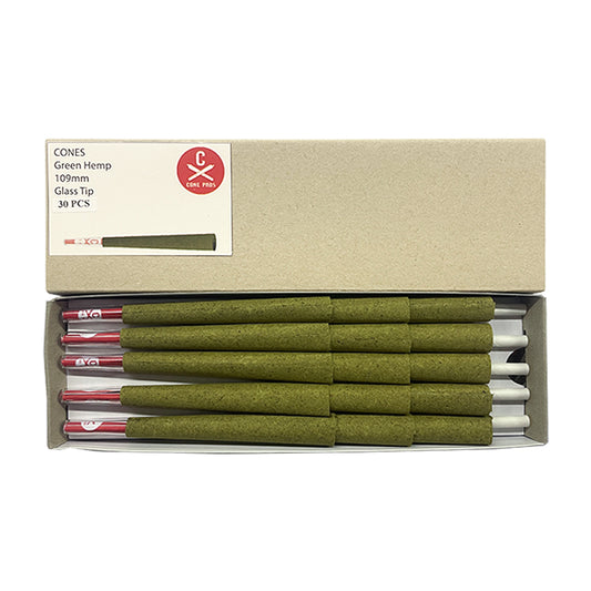 109mm Hemp Cones - Glass Tip - Green (30ct)