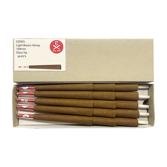 109mm Hemp Cones - Glass Tip - Light Brown (30ct)