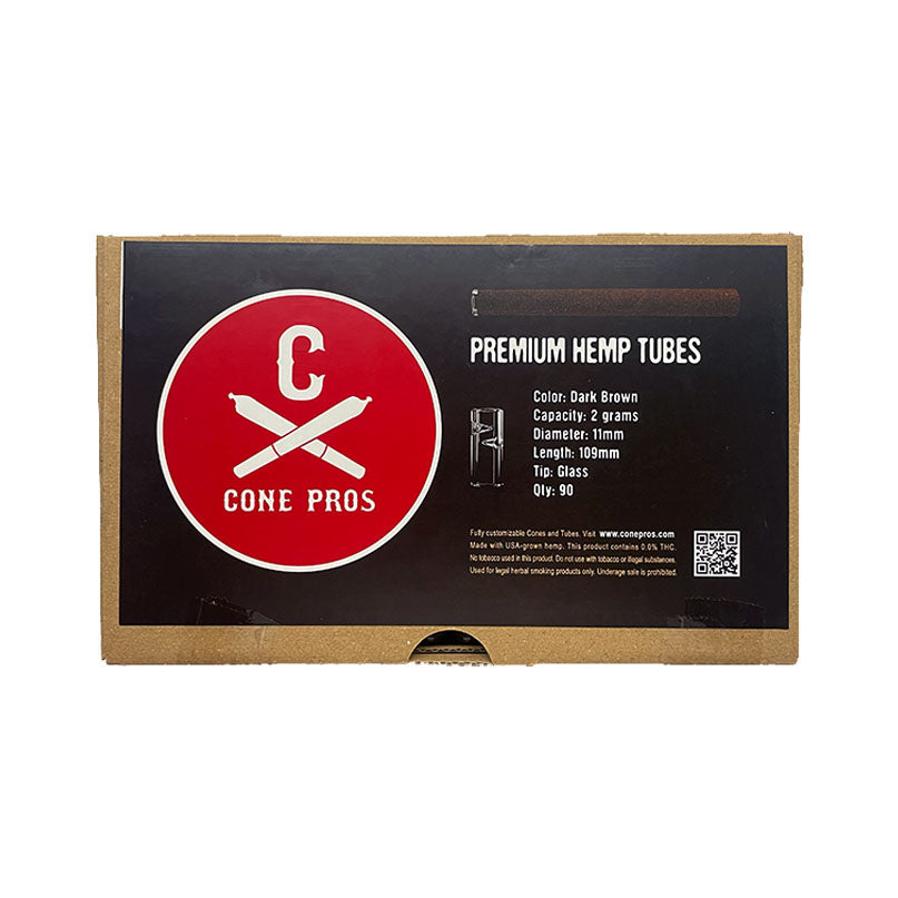 11x109mm Hemp Tubes - Glass Tip (covered) - Dark Brown (90ct)