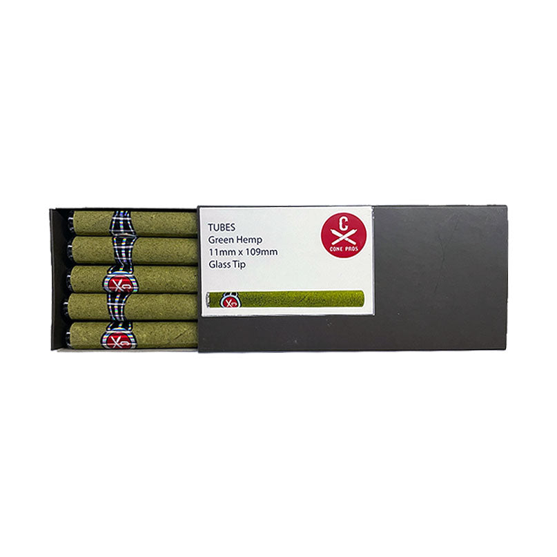 11x109mm Hemp Tubes - Glass Tip -Green (10ct)