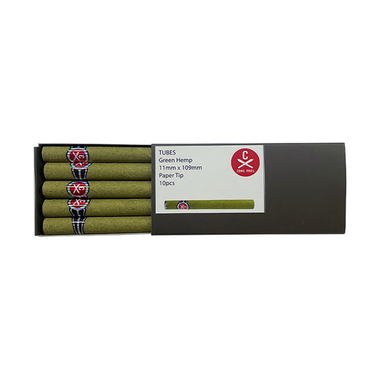 11x109mm Hemp Tubes - Paper Tip -Green (10ct)