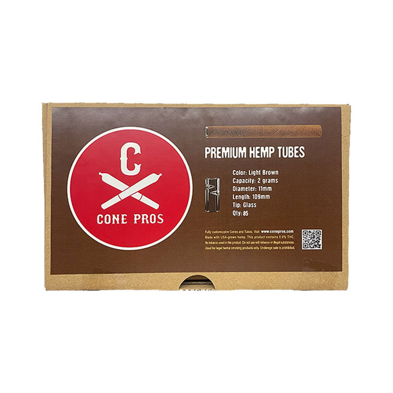 11x109mm Hemp Tubes - Glass Tip (covered) - Light Brown (85ct)
