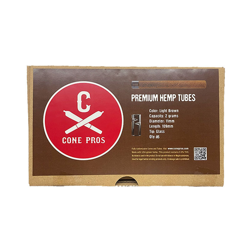 11x109mm Hemp Tubes - Glass Tip (exposed) - Light Brown (85ct)