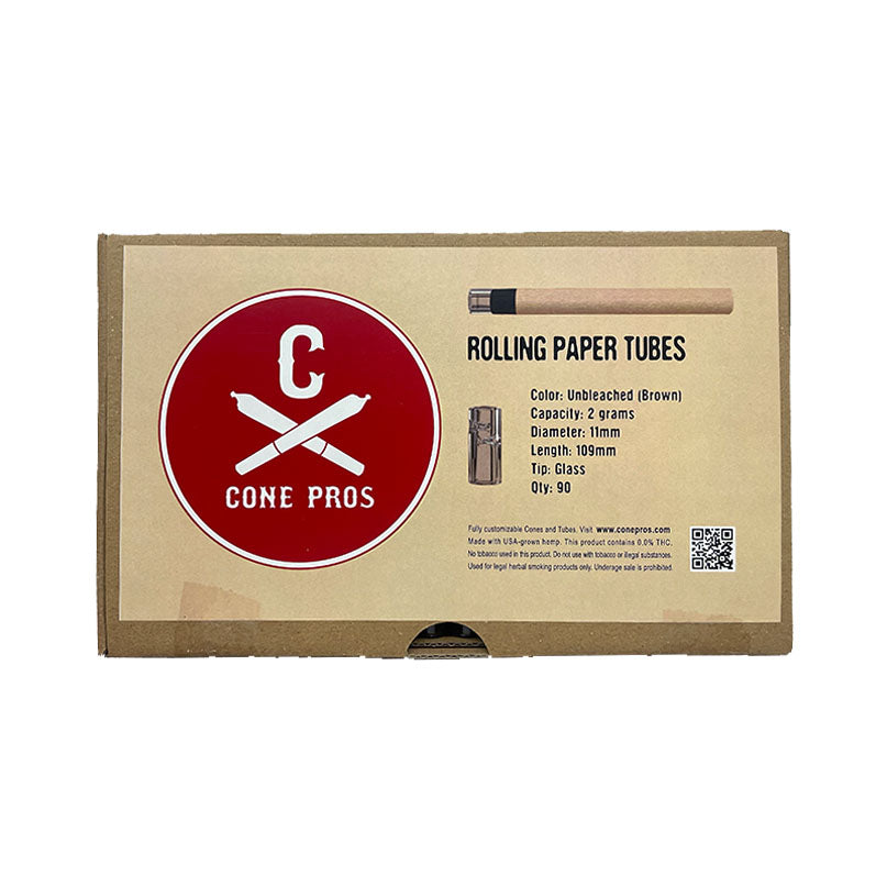 11x109mm Rolling Paper Tubes - Glass Tip - Unbleached (90ct)