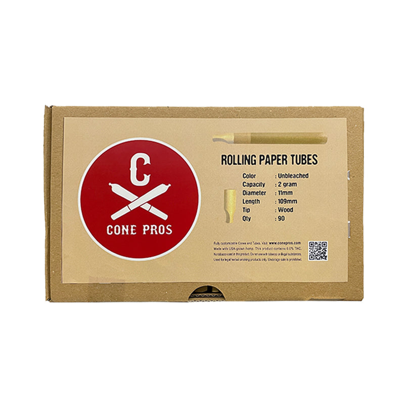 11x109mm Rolling Paper Tubes - Wood Tip - Unbleached (90ct)