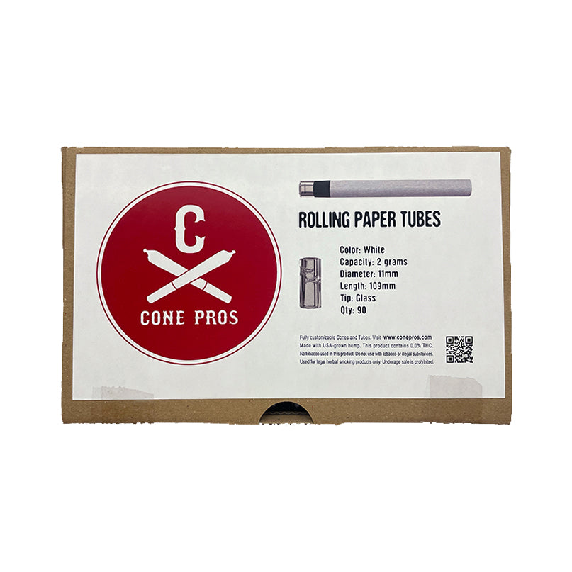 11x109mm Rolling Paper Tubes - Glass Tip - White (90ct)