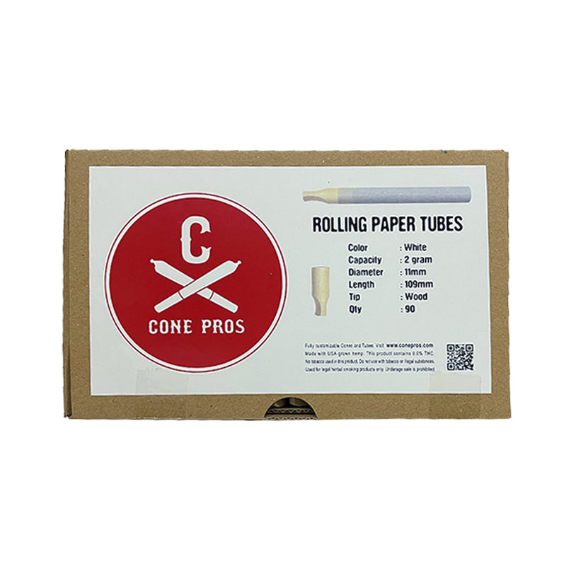 11x109mm Rolling Paper Tubes - Wood Tip - White (90ct)