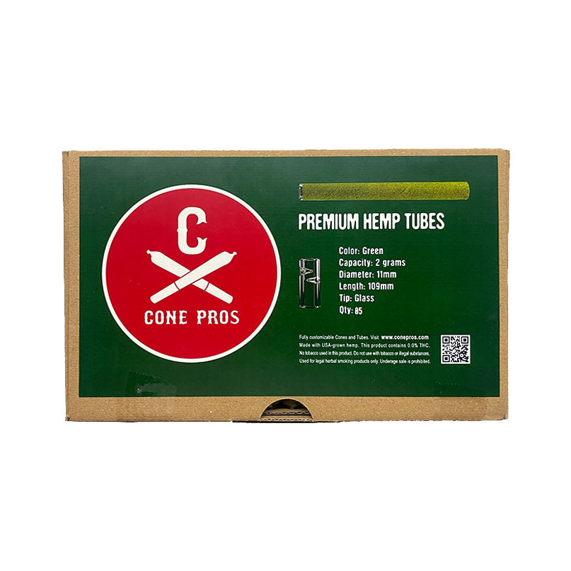 11x109mm Hemp Tubes - Glass Tip (covered) - Green (85ct)