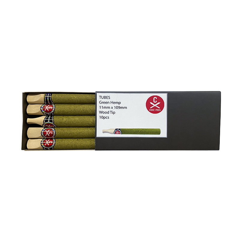 11x109mm Hemp Tubes - Wood Tip -Green (10ct)