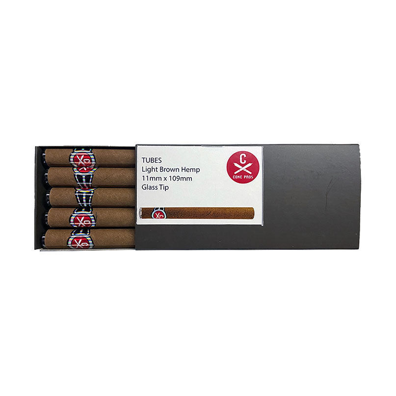 11x109mm Hemp Tubes - Glass Tip - Light Brown (10ct)
